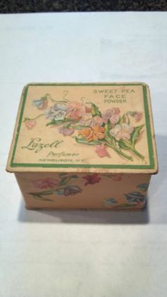 RARE UNOPENED STILL SEALED LAZELL PERFUMER SWEET PEA FACE POWDER Victorian Flower Collectible Jewelry, Vintage Forget Me Not, Vintage White Flower Enamel Pin, Vintage Flower Enamel Pin For Collectors, Vintage Enamel Flower Brooch, Powder Puff