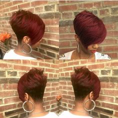 Funky Bob, Black Pixie, Short Red Hair, Shaved Nape, Edgy Short Hair, Quick Weave