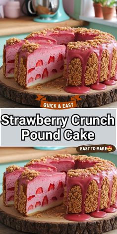 This Strawberry Crunch Pound Cake is a showstopper! Rich pound cake meets a crisp, fruity topping in this easy-to-make recipe. Visit my website for the full recipe and wow your taste buds with this delicious treat! Cake With Strawberries, Strawberry Crunch, Dessert Smoothie, Pound Cake Recipe, Pound Cake With Strawberries, Decadent Cakes, Baby Birthday Cakes