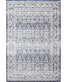 a blue and white rug with an ornate design on the bottom, in front of a white background