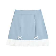 Pretty Light Blue White Bow Lace Decorated Short Skirt 💜 sugarplum · y2k, coquette, egl, cosplay fashion and home decor store 💜 Powered by Storenvy Cheap Y2k Style Blue Skirt, Baby Blue Outfit, Blue Skirt Outfits, Skirt Outfits Korean, Blue And White Outfits, Mint Skirt, Light Blue Skirts, Overall Skirt, Korean Fashion Outfits