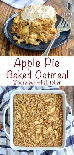 an apple pie baked oatmeal in a casserole dish