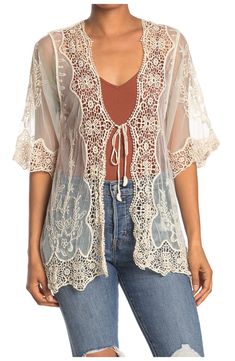 Free shipping on orders over $89. Shop FORGOTTEN GRACE Crochet Trim Tie Front Kimono at Nordstromrack.com. A delicate crochet trim accents this 3/4 sleeved kimono with a mesh construction and a tie front finish. Nordstrom, Crochet, Lace, Novelty Crochet, Crochet Trim, Crochet Lace, Nordstrom Rack, Mesh, Trim