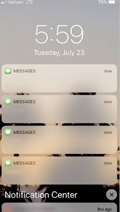 an iphone screen showing the notifications for someone's phone number and time on it