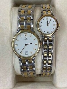 Find many great new & used options and get the best deals for Omega Deville Vintage Two Tone His & Hers Set Complete Bundle - VWG EB 32 at the best online prices at eBay! Free shipping for many products! Two Tone Watches Women, Omega Deville, Matching Watches, Omega Watch Vintage, Vintage Omega, Dress Watch, Two Tone Watch, Simple Jewelry, Watch Sale