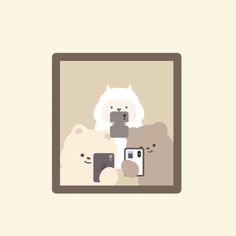 two polar bears are looking at their selfies in the mirror while another bear is taking a photo