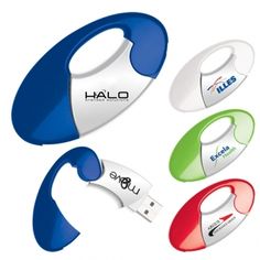 four different colored usb devices with the word halo on it's front and side