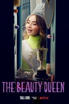 the beauty queen poster with a woman holding a trophy