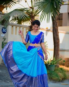 Latest Half Saree Designs, Pattu Half Saree Designs, Pattu Half Saree, Saree Designs Latest, Long Skirt Top Designs, Frock Designs For Girl, Long Blouse Designs, Mini Jeep