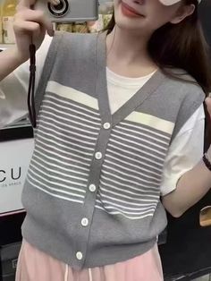 Korean Fashion Preppy Style Sriped Sleeveless Sweater Vest WomenSize TableSize(cm)WaistBustLengthHipS 9453 M 9654 L 9855 XL 10056 XXL    Because of different measuring methods, there may be 1-3cm error. Fashion Preppy, Autumn Knitwear, Cable Knit Sweater Womens, Sleeveless Sweater Vest, Christmas Sweaters For Women, Women Sweaters Winter, Vest Women, Sweater Vest Women, Round Neck Sweaters