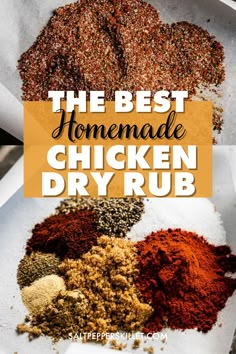 the best homemade chicken dry rub recipe is shown in this image with text overlay