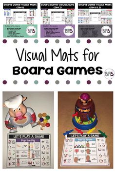 the visual mats for board games are shown in this image with text overlays