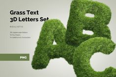 the grass text is made up of three letters and has been placed together to form an alphabet