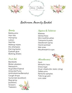 a printable baby shower checklist with flowers and greenery on the back side