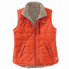 From the first cold gusts of fall till the first warm day in spring, this women's vest has you covered. The reversible design features smooth and durable Carstrong® nylon on one side and soft sherpa fleece on the other. It's water-repellent, so you stay dry in light rain, and it has a fit well-suited for layering. A droptail hem adds a bit of coverage in the back. Womens Utility Vest, Carhartt Vest, Sherpa Vest, Utility Vest, Carhartt Womens, Carhartt Women, Reversible Vest, Light Rain, Late Fall