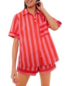 PRICES MAY VARY. Material: Stripe printed pj set is made of polyester, skin friendly, soft, elastic, comfortable to wear. Stretchy, lightweight and breathable fabric is suitable for all day long, easy to wash. Design: Casual two piece lounge outfit feature with loose fit button down blouse shirt, elastic waist wide leg sleep shorts, gingham pattern shorts set, plaid printed pj set. Occasion: Trendy loungewear suitable for spring, summer, fall, winter. Great for casual wear, indoor, game night, s Unique Pajamas For Women, Sleep Set Sewing Pattern, Strawberry Pajama Set, Pajama Sewing Pattern Women, Cute Pjs Outfits, Lounge Shorts Outfit, Bright Clothes, Lounge Clothes, Cotton Pajamas Women