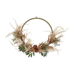 a wreath with dried plants and pine cones