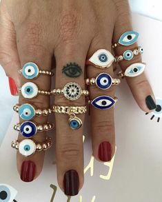 Blue Evil Eye Ring, Rose Gold Engagement Ring Set, Jewelry Evil Eye, Harry Styles Nails, Rings Blue, Hippie Rings, Ring Rosegold