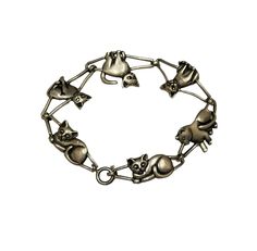 Vintage Kabana Cat Lover Bracelet Kitty Kitten Sterling Silver Link 7.5 Inch Vintage Silver Cat Design Jewelry, Lover Bracelet, Whimsical Accessories, Lovers Bracelet, Digital Closet, Neck Accessories, Cat Jewelry, Jewelry Inspo, Cat Theme