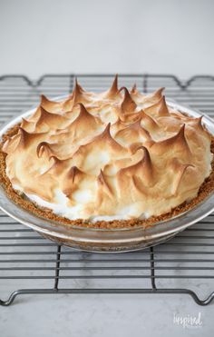 a pie sitting on top of a cooling rack