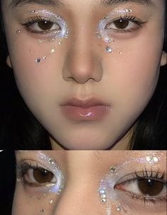 Glittery Eye Makeup, Liquid Crystal, Sparkling Eyes, Face Gems, Dope Makeup