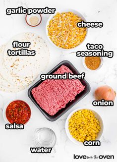 ingredients to make mexican cornbreads laid out on a white counter top with text overlay