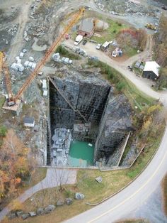 an aerial view of a large open pit