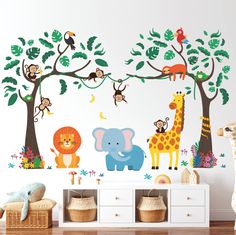 children's wall decals with jungle animals and trees