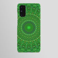 a green phone case with an intricate design