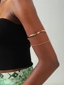 | Gold Arm Cuff Chain Decor, Cuff Jewelry, Arm Cuff, Aesthetic Beauty, Statement Pieces, Simple Designs, Cuff