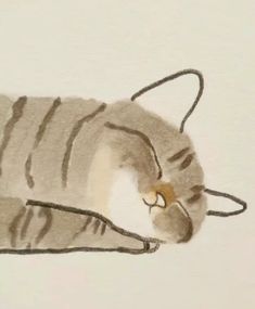 a drawing of a cat sleeping on the ground