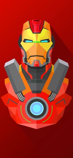 a stylized iron man character is shown in this low polygonic style, with red and yellow colors