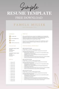 a professional resume template with gold accents on the top and bottom, in front of a gray background