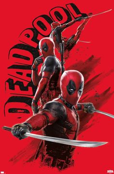 two deadpools are standing in front of a red background with the word deadpool on