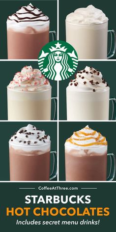 starbucks's hot chocolate drinks are shown in this advertisement