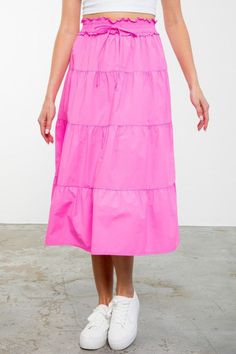 THML Jonas Tiered Skirt by Posh Mercantile | We dress the everyday woman to feel her most Posh self | Located in Austin, TX | Keep Poshin' it.  Effortlessly blending comfort and style, this skirt is your go-to for chic, everyday elegance. Its tiered design adds a playful touch while maintaining a relaxed vibe, perfect for brunch dates or casual outings. Embrace the versatility and charm of the THML Jonas Tiered Skirt!  Shop now! feminine skirt attire, skirt, skirt inspiration, pink skirt idea Luxury Tiered Skirt For Daywear, Casual Skirt For Brunch, Cheap Trendy Tiered Skirt, Cheap Tiered Skirt For Spring, Luxury Tiered Skirt For Day Out, Everyday Chic Outfits, Skirt Inspiration, Brunch Dates, Feminine Skirt