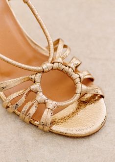 Gloria Sandals - Smooth Gold - Goat Leather - Sézane Sandals Gold, Mid Heel Sandals, Wrap Heels, Sheep Leather, Gold Heels, Heel Sandal, Goat Leather, Brass Buckle, Rubber Heels