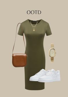 How to Style Knee Length Dresses: 18 Outfit Ideas Black Wrap Skirt, Black Ankle Strap Heels, Plain White Shirt, Feminine Outfits, Shirt Dress Outfit, Pink Crossbody Bag