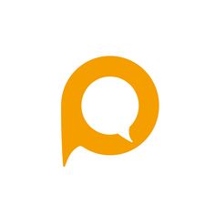 an orange speech bubble with the letter q in it