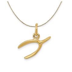 14k Yellow Gold 3D Wishbone (16mm) Necklace Bow Jewelry, Jewelry Companies, Black Bow, The Meaning, Jump Rings, Cable Chain, Spring Rings, Cable, Yellow Gold