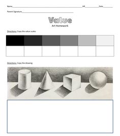 an art homework sheet with different shapes and lines on it, including the shape of cubes