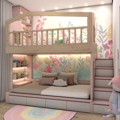 a child's bedroom with a bunk bed and stairs