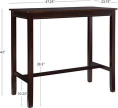 the table is shown with measurements for each side and bottom section, including two legs