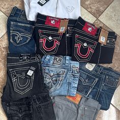 Lil Promo, Trues All New Right Out The Box ( If You’re Not Willing To Spend Good Money Don’t Bother Sending Offers ) All Size 34 Red Trues Are 36 But Fit Like 34. All Jeans Are Pretty Expensive So Keep That In Mind, All Shipped Same Day If Purchased Before 6pm, If Over 6pm Shipped Next Day. Feel Free To Send Offers Or Questions. Jeans And Hoodie, All Jeans, Rock Revival Jeans, Puff And Pass, True Religion Jeans, Red Hoodie, Night Aesthetic, Rock Revival, Christmas Wishlist