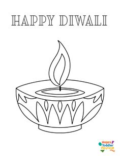 a happy diwali coloring page with a lit candle in the middle of it