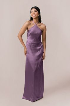 Model: Jacinth; Size: 4 Wedding Parties Colors, Bridesmaid Dress Colors, Wedding Plans, Fitted Silhouette, Halter Neckline, Satin Dress, Dress Ideas, Color Swatches, Bra Cups