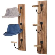 Rustic Burnt Wood & Metal Wire Vertical Hat Racks, Set of 2-MyGift Wall Mounted Hat Rack, Diy Hat Rack, Cowboy Hat Rack, Wood Hooks, Hat Racks, Hanging Hats, Burnt Wood, Hat Display, Chapeau Cowboy