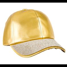 Hat Is Gold And Has Rhinestone On Front ! If You Want People To Notice You You Will Love This Hat Trendy Gold Baseball Cap With Curved Brim, Trendy Adjustable Gold Baseball Cap, Adjustable Gold Hat With Rhinestones, Gold Adjustable Hats With Rhinestones, Rhinestone Hat, Gold Hats, Trucker Hat, Love This, Baseball Hats