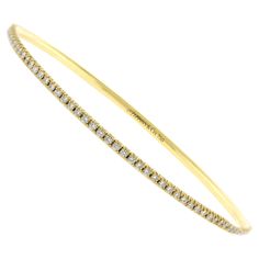 From Tiffany & Co, this 18 karat gold bangle bracelet with diamonds is from the Metro collection. • Metal: 18kt Yellow Gold • Circa: 2020s • Gemstone: 104Diamonds=.65 carats • Dimensions: 2 3/8 circumference • Packaging: Tiffany pouch • Condition: Excellent Condition Simple Gold Bangle Tiffany & Co., Tiffany Bracelet, Tiffany And Co Bracelet, Bracelet With Diamonds, Xmas Wishlist, Tiffany Bracelets, Bracelets Gold Diamond, Tiffany And Co, Gold Bangle