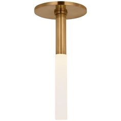 a brass ceiling light with a white glass shade on the bottom and an inner cylinder